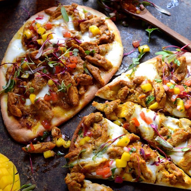 Chicken Korma Naan Bread Pizza